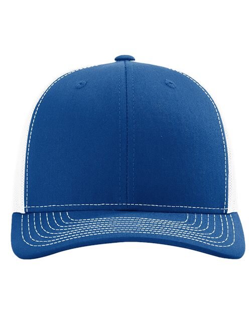 Richardson 112 trucker snapback in royal blue and white on the hat wall